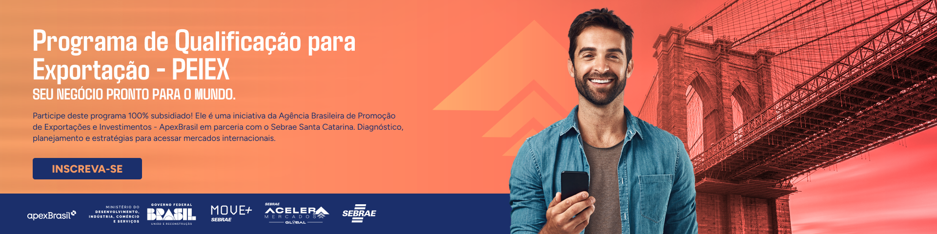 Banner do Programa PEIEX - Qualificação para exportação e comércio exterior para pequenas empresas