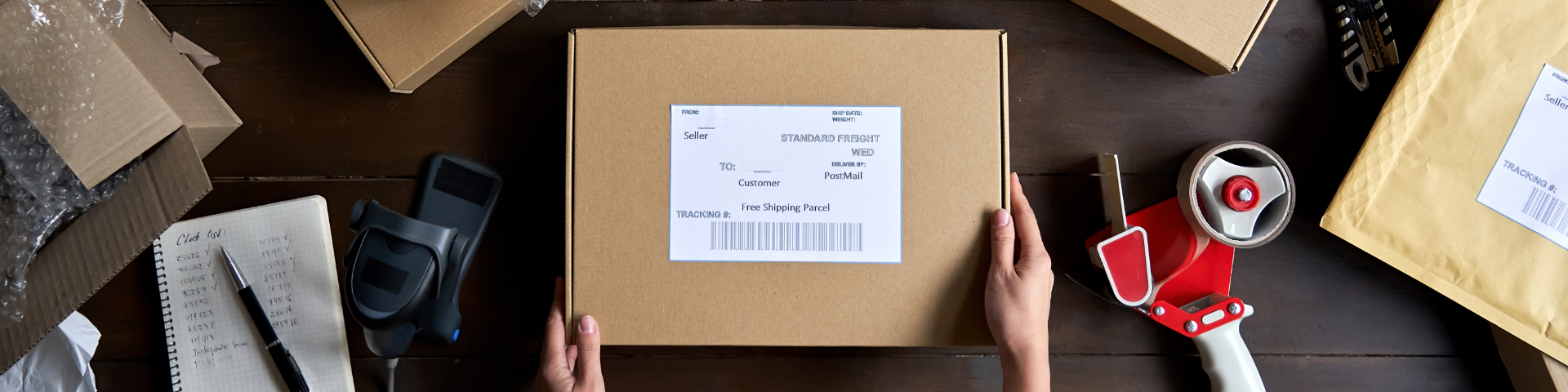 Caixa de produto sendo preparada para a internacionalização de um negócio.